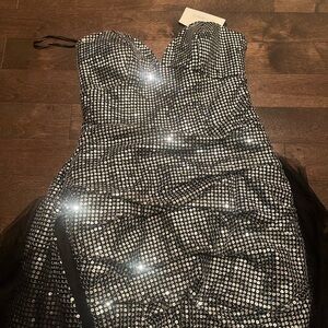 Jovani Black and Silver Strapless Dress